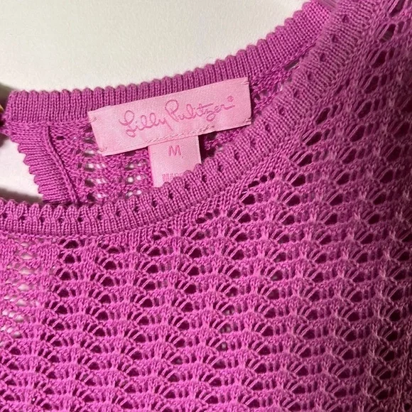 Lilly Pulitzer “Paula” Resort Beach Crochet Fuchsia Travel Dress/Cover Up SZ M - Picture 11 of 14